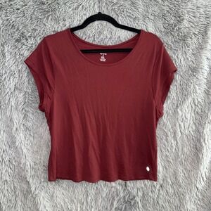 Apana Women's Burgundy Round Neck Short Sleeve Cropped T Shirt Top Size M